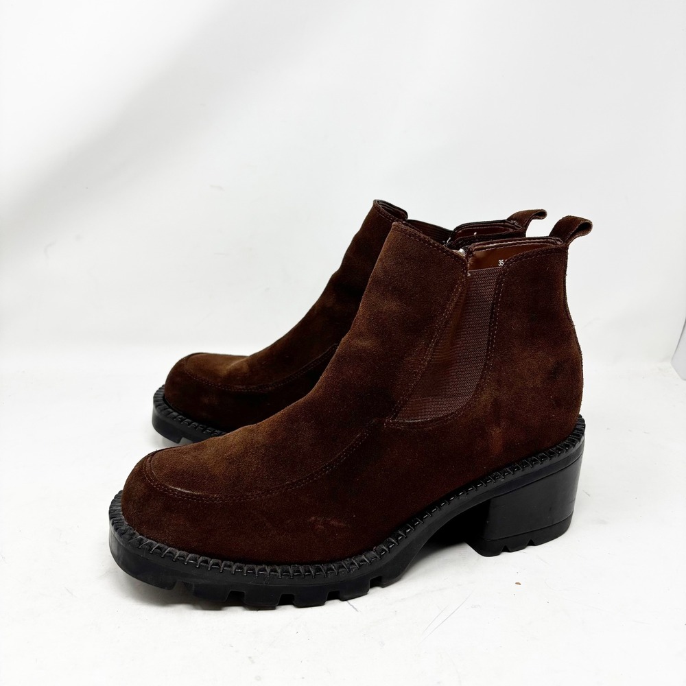 Forezra Brown Suede Chunky Lug Sole Chelsea Boots Size 10.5‎ Side Zip Vintage